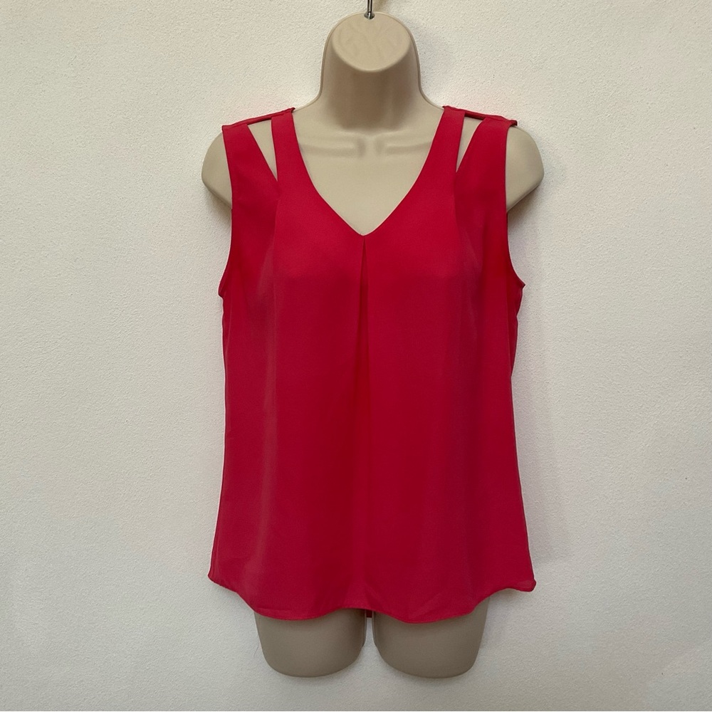 Calvin Klein Pink/Red Sleeveless Shoulder Cutout Blouse Size Small Office Career
